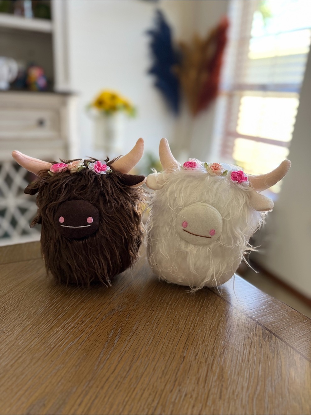 Floral Crown Plush Highland Cows - Brown & White